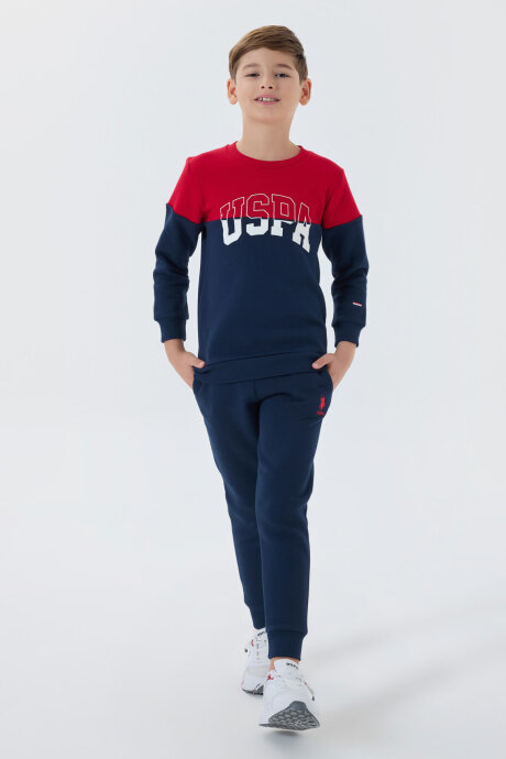 U.S. Polo Assn. Erkek Çocuk Pamuklu Bisiklet Yaka Empirme Baskılı Kışlık Regular Fit Lacivert Eşofman Takımı US1139-C-V3 