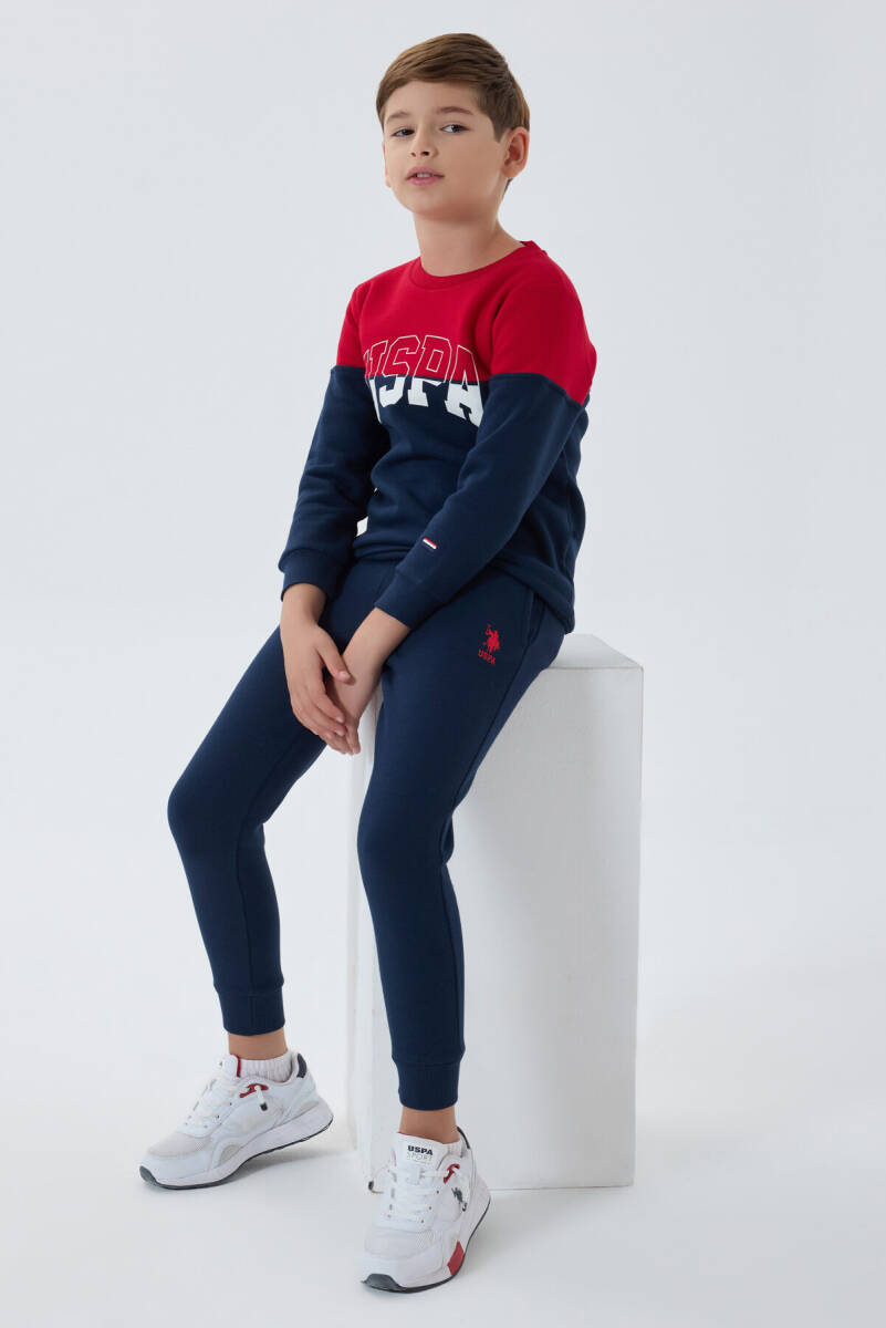 U.S. Polo Assn. Erkek Çocuk Pamuklu Bisiklet Yaka Empirme Baskılı Kışlık Regular Fit Lacivert Eşofman Takımı US1139-C-V3 - 2