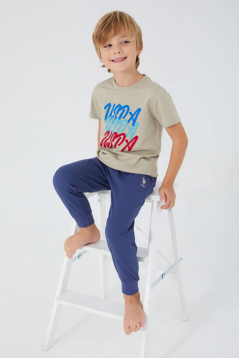 U.S. Polo Assn Writing Açık Haki Erkek Çocuk Kısa Kol Pijama Takım