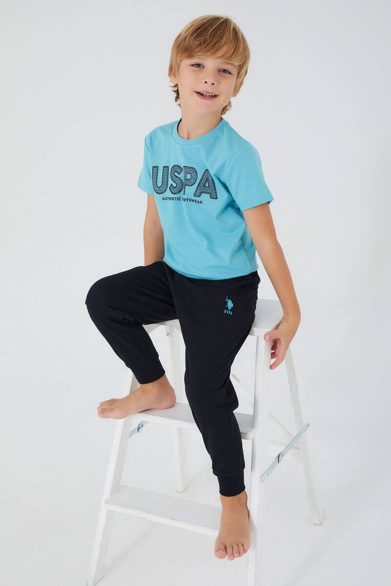 U.S. Polo Assn Tiny Stamp Mavi Erkek Çocuk Kısa Kol Pijama Takım