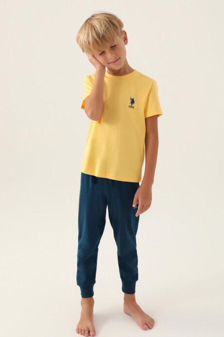 U.S. Polo Assn. Erkek Çocuk Bisiklet Yaka Pigment Baskılı Yazlık Regular Fit Sarı Pijama Takımı US1742-C-V2 - 3