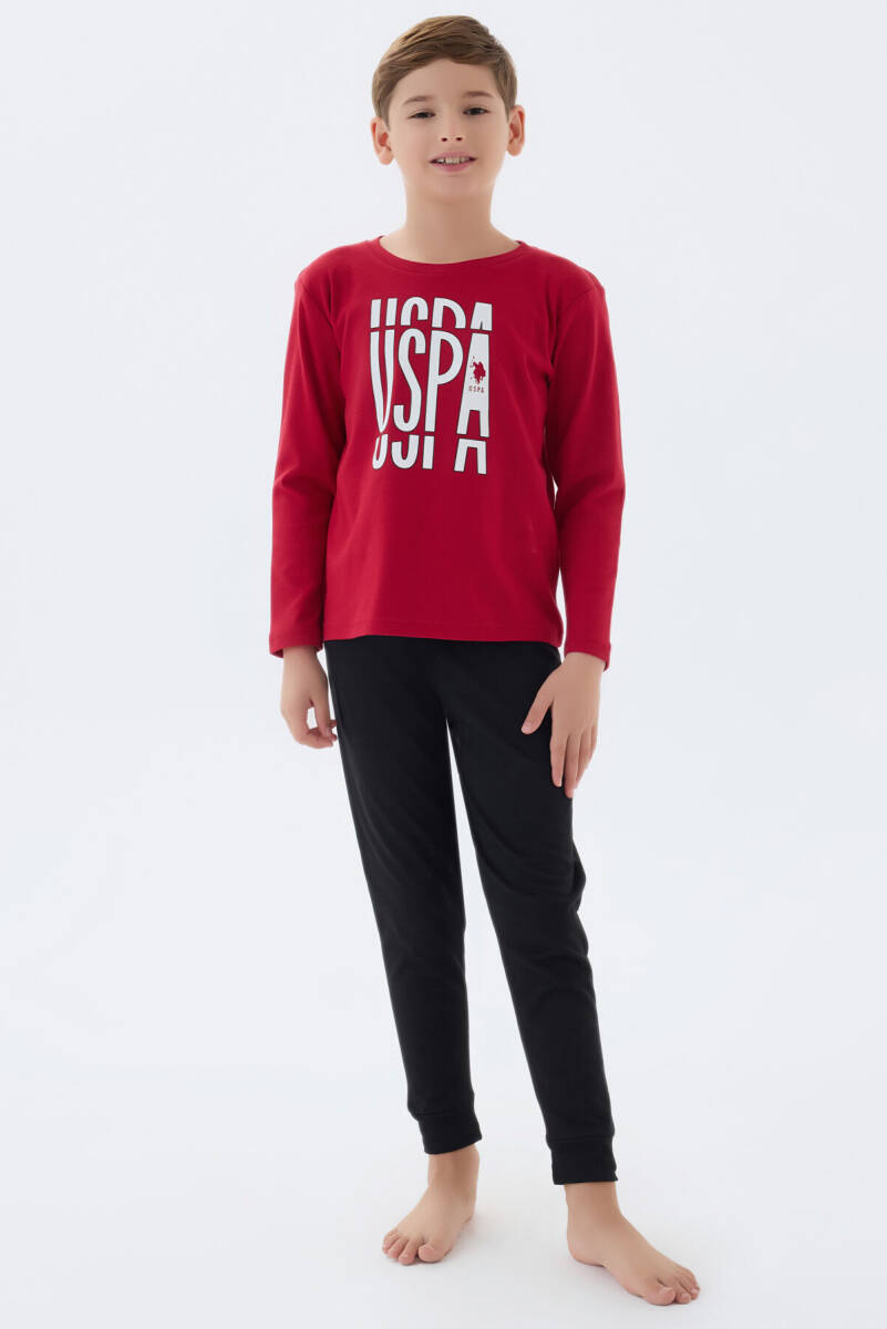 U.S. Polo Assn. Erkek Çocuk Bisiklet Yaka Pigment Baskılı Kışlık Regular Fit Kırmızı Pijama Takımı US2058-C-V1 - 1