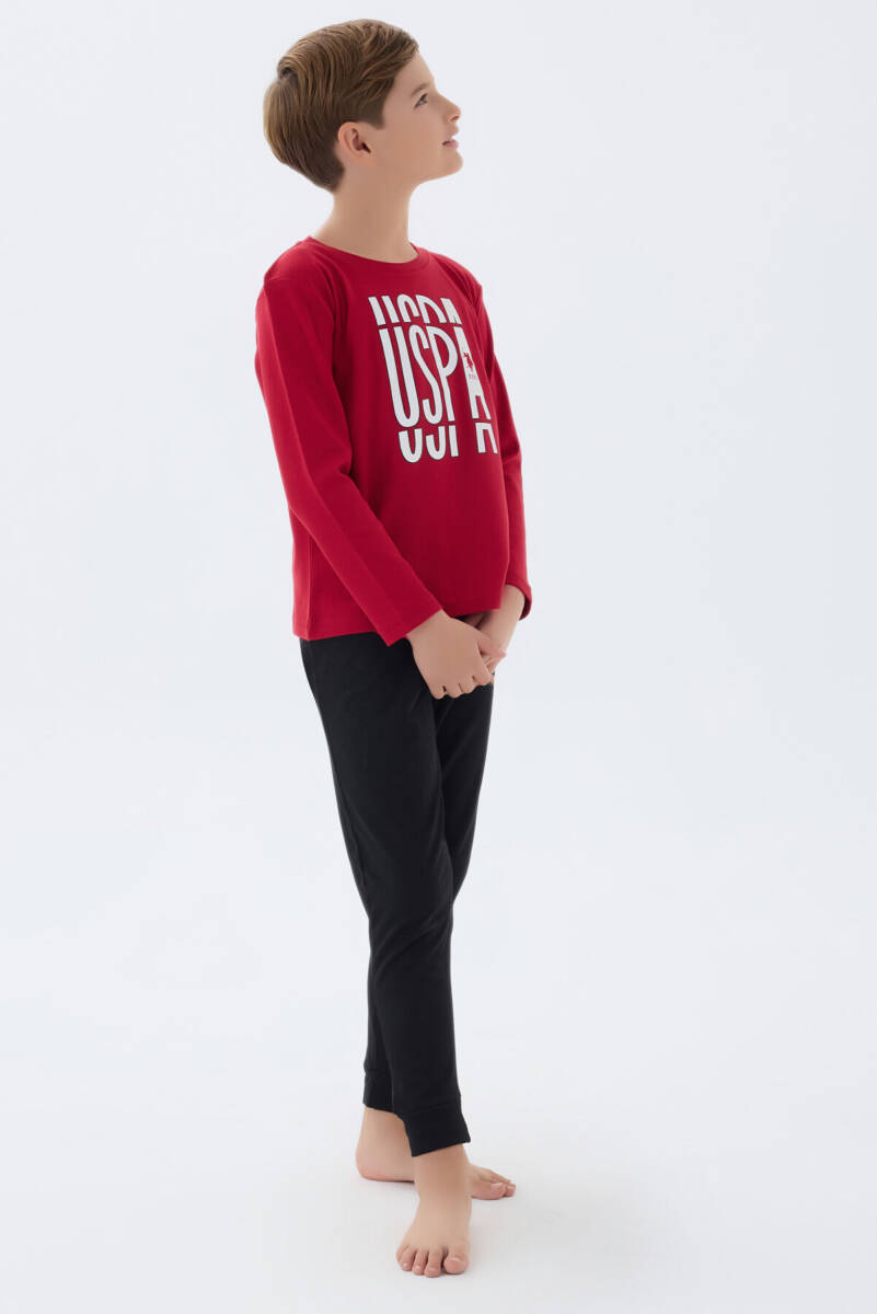 U.S. Polo Assn. Erkek Çocuk Bisiklet Yaka Pigment Baskılı Kışlık Regular Fit Kırmızı Pijama Takımı US2058-C-V1 - 4
