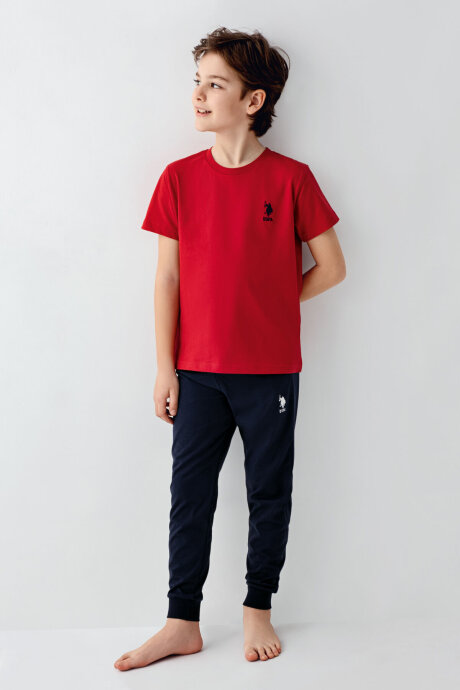 U.S. Polo Assn. Erkek Çocuk Bisiklet Yaka Pigment Baskılı Yazlık Regular Fit Kırmızı Pijama Takımı US1742-C-V3 (1)