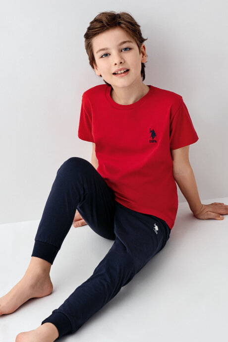 U.S. Polo Assn. Erkek Çocuk Bisiklet Yaka Pigment Baskılı Yazlık Regular Fit Kırmızı Pijama Takımı US1742-C-V3