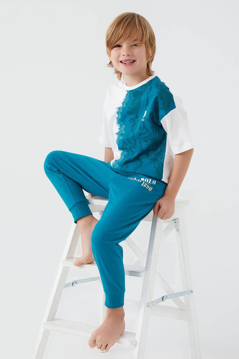 U.S. Polo Assn İntense Creams Petrol Mavi Erkek Çocuk Kısa Kol Pijama Takım