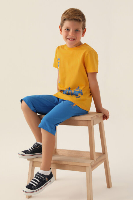 U.S. Polo Assn. Erkek Çocuk Bisiklet Yaka Pigment Baskılı Yazlık Regular Fit Sarı Kapri Takım US1736-C-V2 (1)