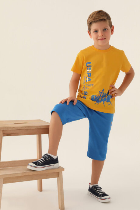 U.S. Polo Assn. Erkek Çocuk Pamuklu Bisiklet Yaka Pigment Baskılı Yazlık Regular Fit Sarı Kapri Takım US1736-C-V2 - 3
