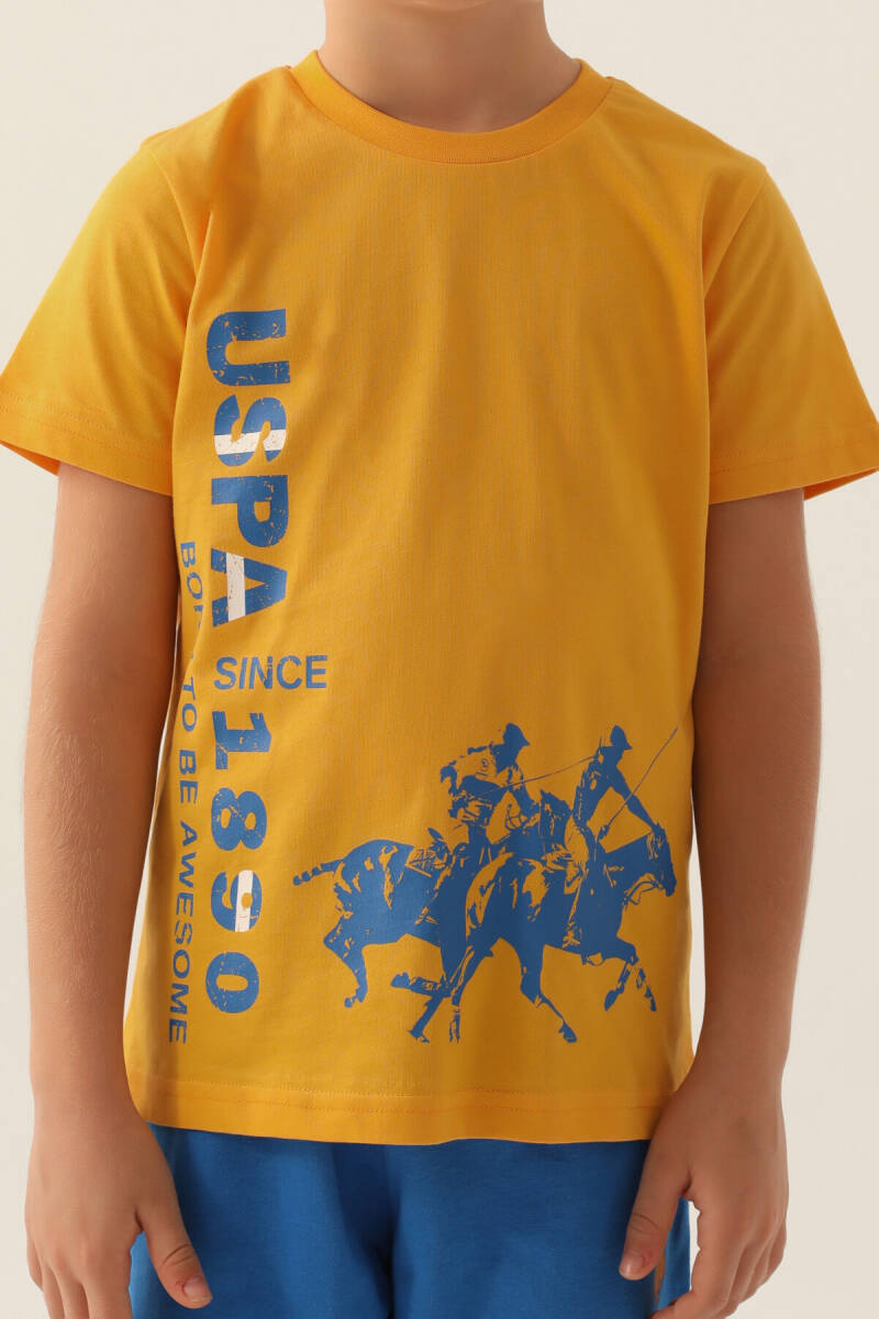 U.S. Polo Assn. Erkek Çocuk Pamuklu Bisiklet Yaka Pigment Baskılı Yazlık Regular Fit Sarı Kapri Takım US1736-C-V2 - 4