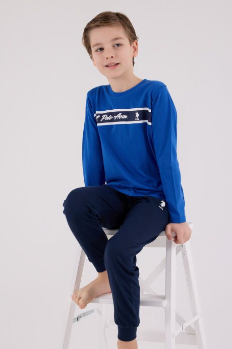 U.S. Polo Assn. Erkek Çocuk Bisiklet Yaka Pigment Baskılı Kışlık Regular Fit Mavi Pijama Takımı US2210-C-V2 (1)