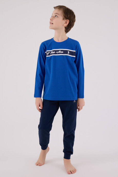 U.S. Polo Assn. Erkek Çocuk Pamuklu Bisiklet Yaka Pigment Baskılı Kışlık Regular Fit Mavi Pijama Takımı US2210-C-V2 - 3