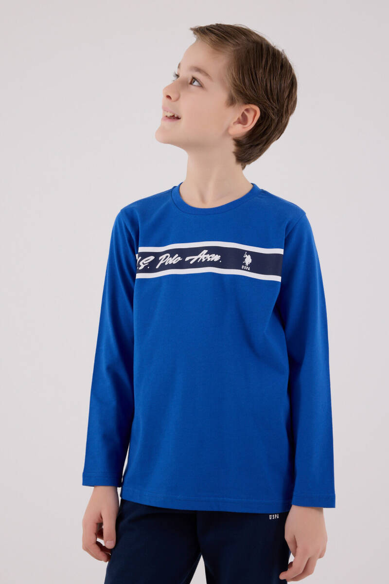 U.S. Polo Assn. Erkek Çocuk Pamuklu Bisiklet Yaka Pigment Baskılı Kışlık Regular Fit Mavi Pijama Takımı US2210-C-V2 - 4