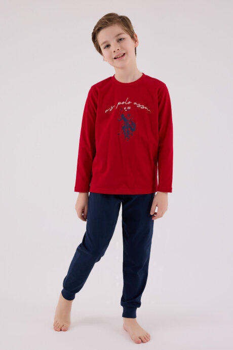 U.S. Polo Assn. Erkek Çocuk Pamuklu Bisiklet Yaka Pigment Baskılı Kışlık Regular Fit Kırmızı Pijama Takımı US2233-C-V2 - 2