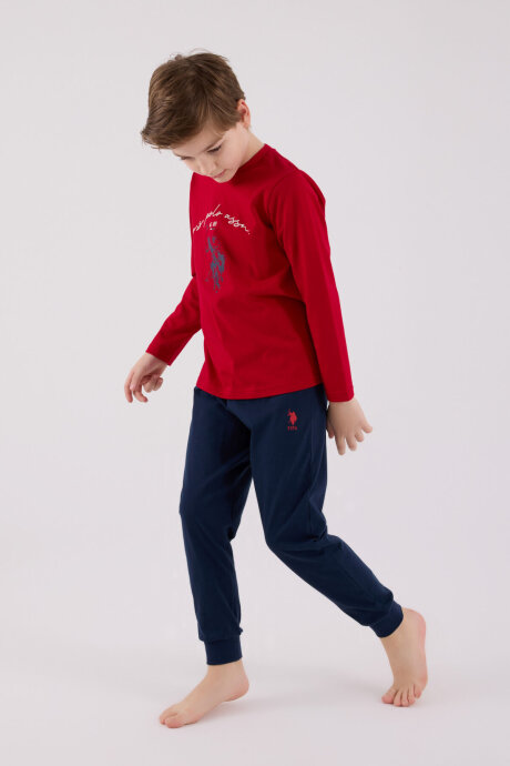 U.S. Polo Assn. Erkek Çocuk Pamuklu Bisiklet Yaka Pigment Baskılı Kışlık Regular Fit Kırmızı Pijama Takımı US2233-C-V2 - 3