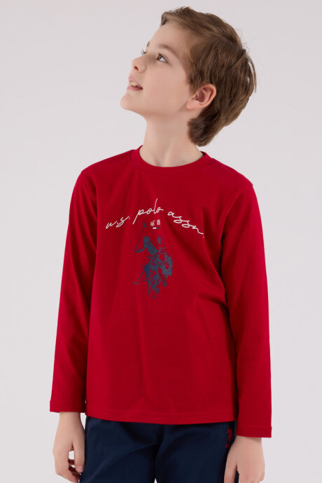 U.S. Polo Assn. Erkek Çocuk Pamuklu Bisiklet Yaka Pigment Baskılı Kışlık Regular Fit Kırmızı Pijama Takımı US2233-C-V2 - 4