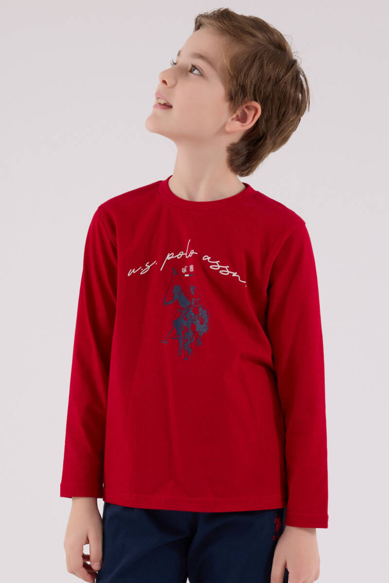 U.S. Polo Assn. Erkek Çocuk Pamuklu Bisiklet Yaka Pigment Baskılı Kışlık Regular Fit Kırmızı Pijama Takımı US2233-C-V2 - 4