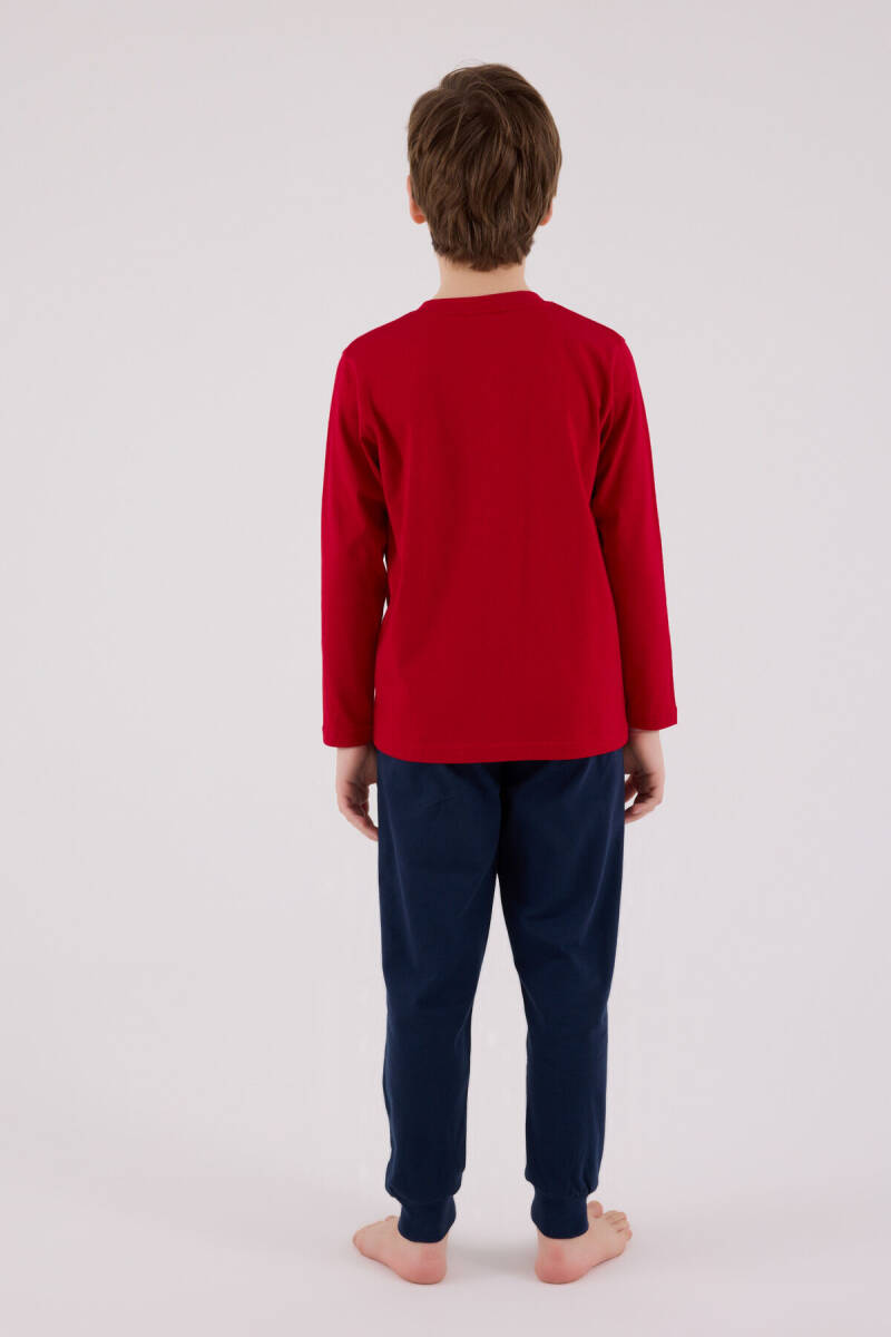 U.S. Polo Assn. Erkek Çocuk Pamuklu Bisiklet Yaka Pigment Baskılı Kışlık Regular Fit Kırmızı Pijama Takımı US2233-C-V2 - 5