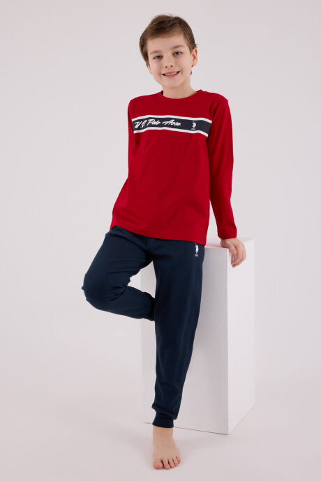 U.S. Polo Assn. Erkek Çocuk Bisiklet Yaka Pigment Baskılı Kışlık Regular Fit Kırmızı Pijama Takımı US2210-C-V1 (1)