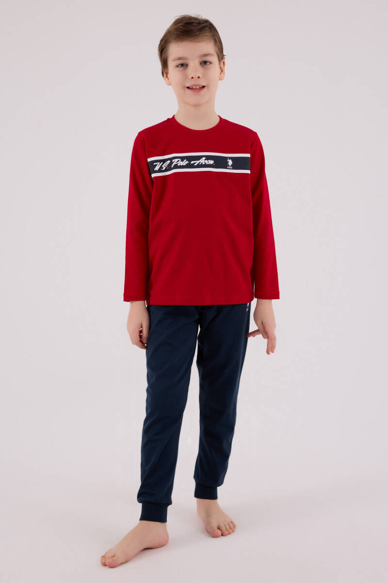U.S. Polo Assn. Erkek Çocuk Pamuklu Bisiklet Yaka Pigment Baskılı Kışlık Regular Fit Kırmızı Pijama Takımı US2210-C-V1 - 3