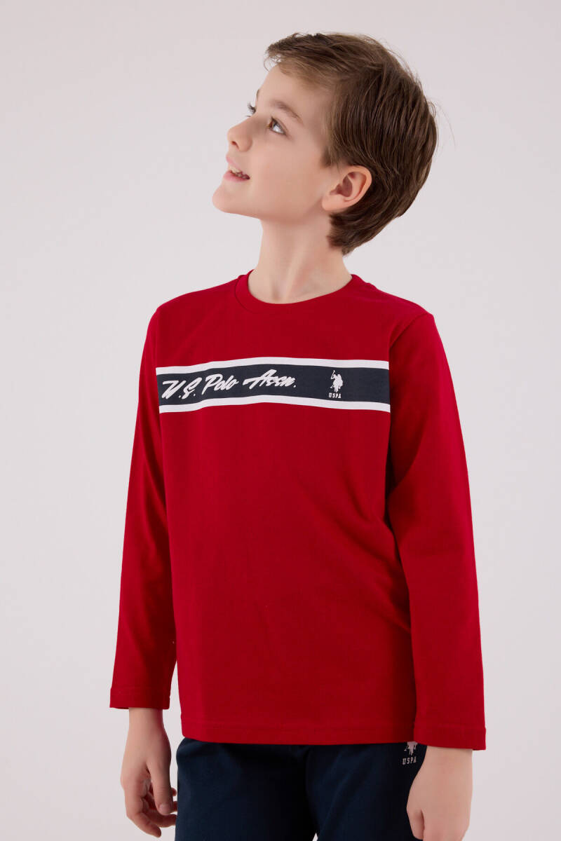 U.S. Polo Assn. Erkek Çocuk Pamuklu Bisiklet Yaka Pigment Baskılı Kışlık Regular Fit Kırmızı Pijama Takımı US2210-C-V1 - 4