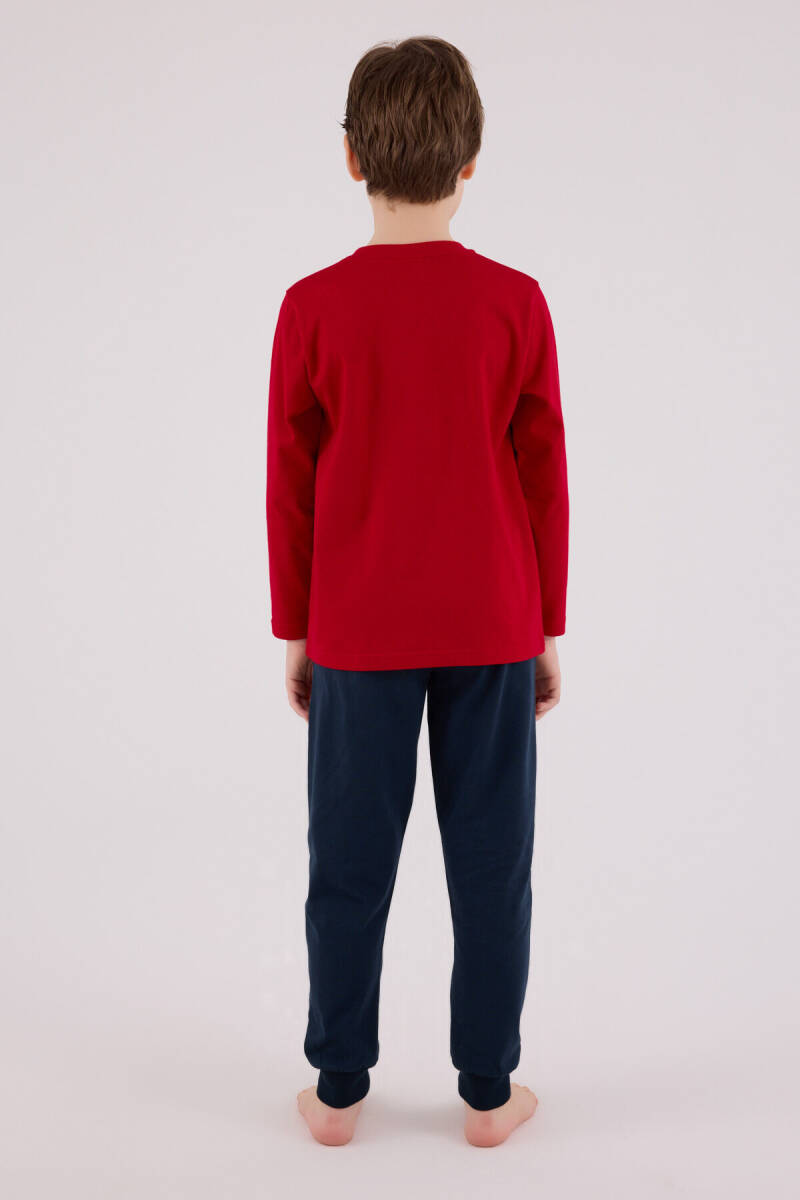 U.S. Polo Assn. Erkek Çocuk Pamuklu Bisiklet Yaka Pigment Baskılı Kışlık Regular Fit Kırmızı Pijama Takımı US2210-C-V1 - 5