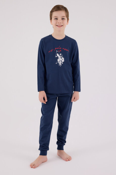 U.S. Polo Assn. Erkek Çocuk Bisiklet Yaka Pigment Baskılı Kışlık Regular Fit Mavi Pijama Takımı US2233-C-V1 (1)