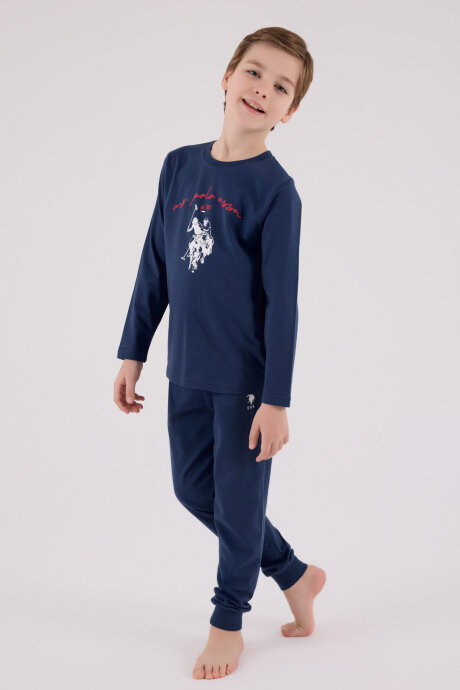U.S. Polo Assn. Erkek Çocuk Pamuklu Bisiklet Yaka Pigment Baskılı Kışlık Regular Fit Mavi Pijama Takımı US2233-C-V1 - 3