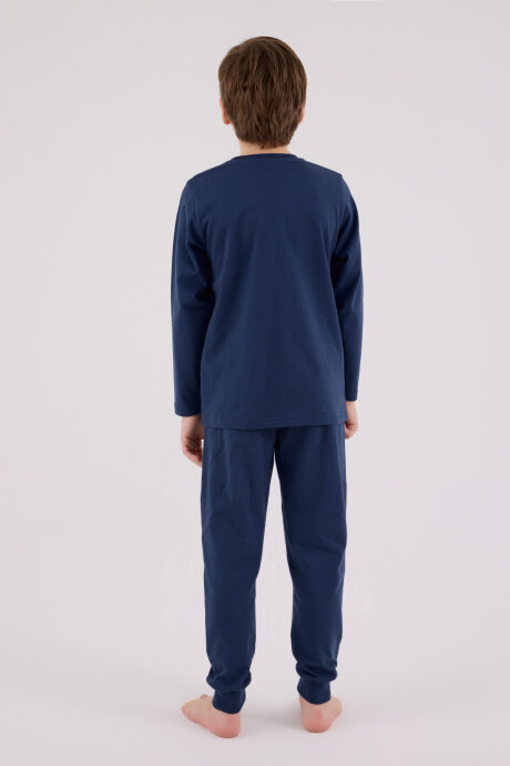 U.S. Polo Assn. Erkek Çocuk Pamuklu Bisiklet Yaka Pigment Baskılı Kışlık Regular Fit Mavi Pijama Takımı US2233-C-V1 - 5