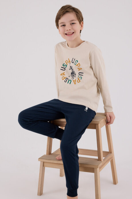 U.S. Polo Assn. Erkek Çocuk Kışlık Regular Fit Krem Pijama Takımı US2214-C-V2