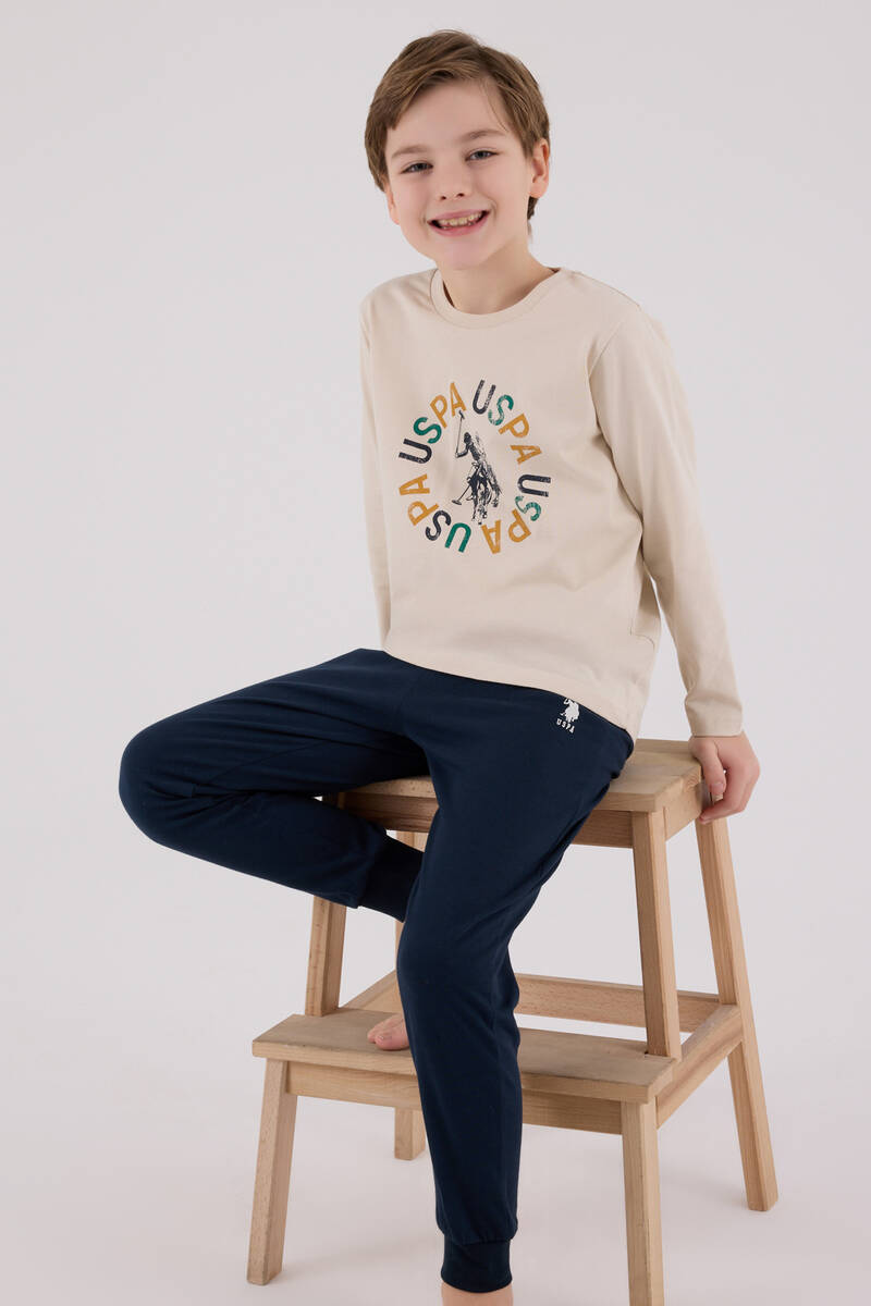 U.S. Polo Assn Erkek Çocuk Krem Pijama Takımı