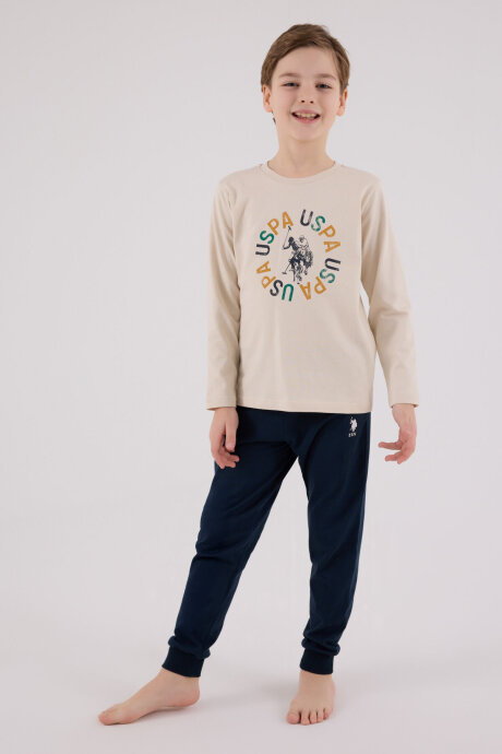 U.S. Polo Assn. Erkek Çocuk Kışlık Regular Fit Krem Pijama Takımı US2214-C-V2 (1)