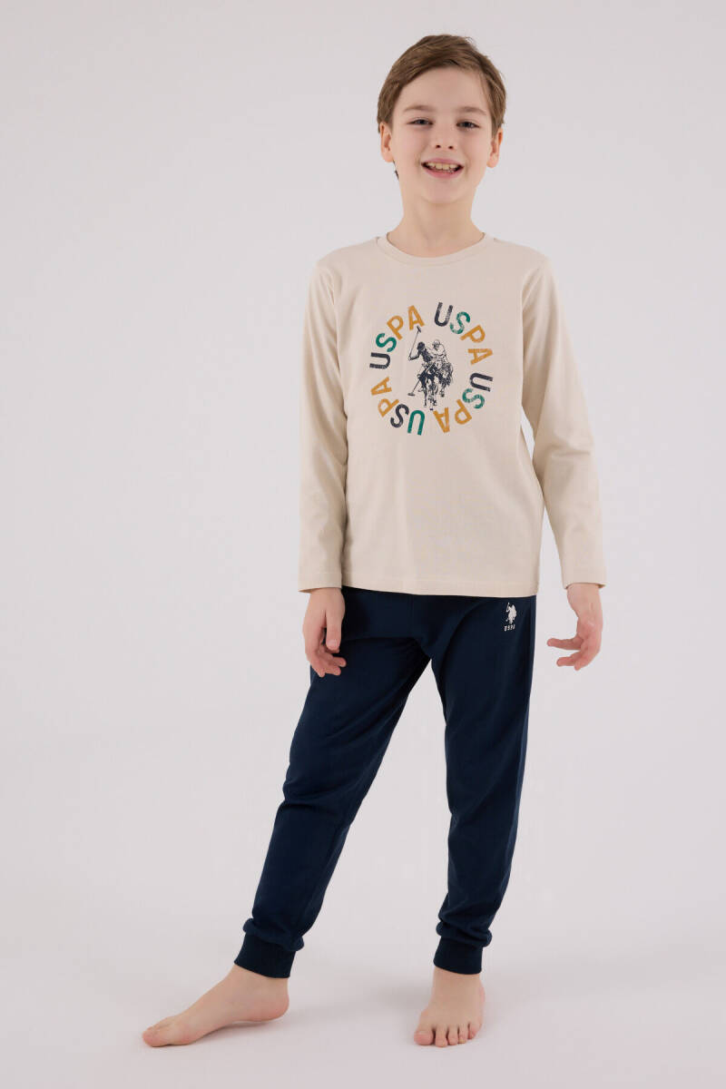 U.S. Polo Assn. Erkek Çocuk Pamuklu Kışlık Regular Fit Krem Pijama Takımı US2214-C-V2 - 2