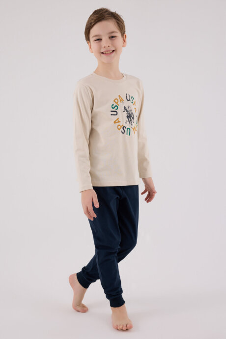 U.S. Polo Assn. Erkek Çocuk Pamuklu Kışlık Regular Fit Krem Pijama Takımı US2214-C-V2 - 3