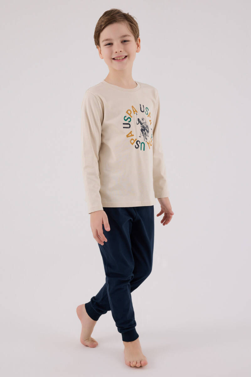 U.S. Polo Assn. Erkek Çocuk Pamuklu Kışlık Regular Fit Krem Pijama Takımı US2214-C-V2 - 3