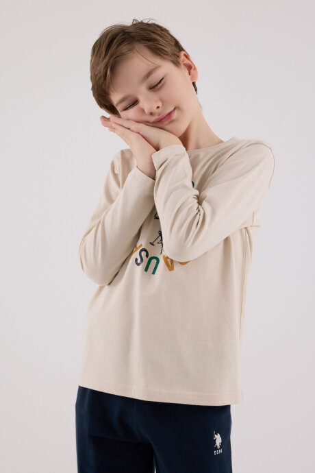 U.S. Polo Assn. Erkek Çocuk Pamuklu Kışlık Regular Fit Krem Pijama Takımı US2214-C-V2 - 4