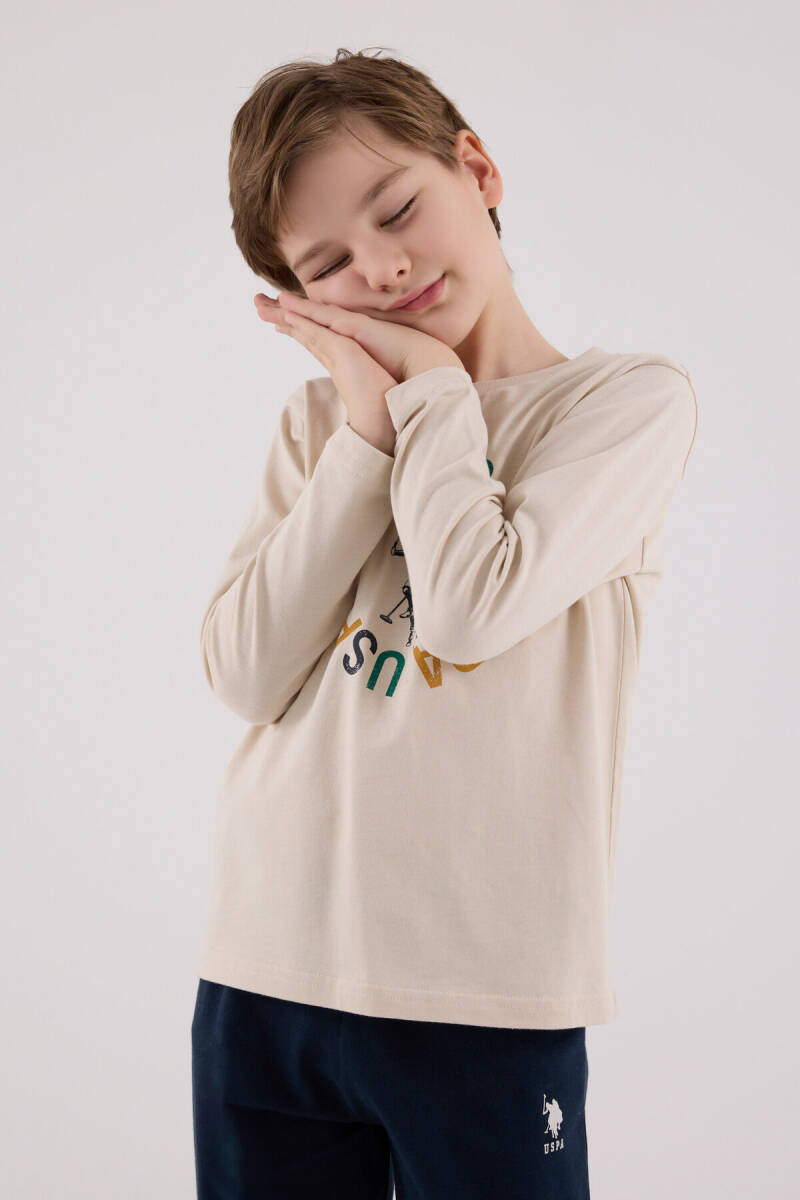U.S. Polo Assn. Erkek Çocuk Pamuklu Kışlık Regular Fit Krem Pijama Takımı US2214-C-V2 - 4