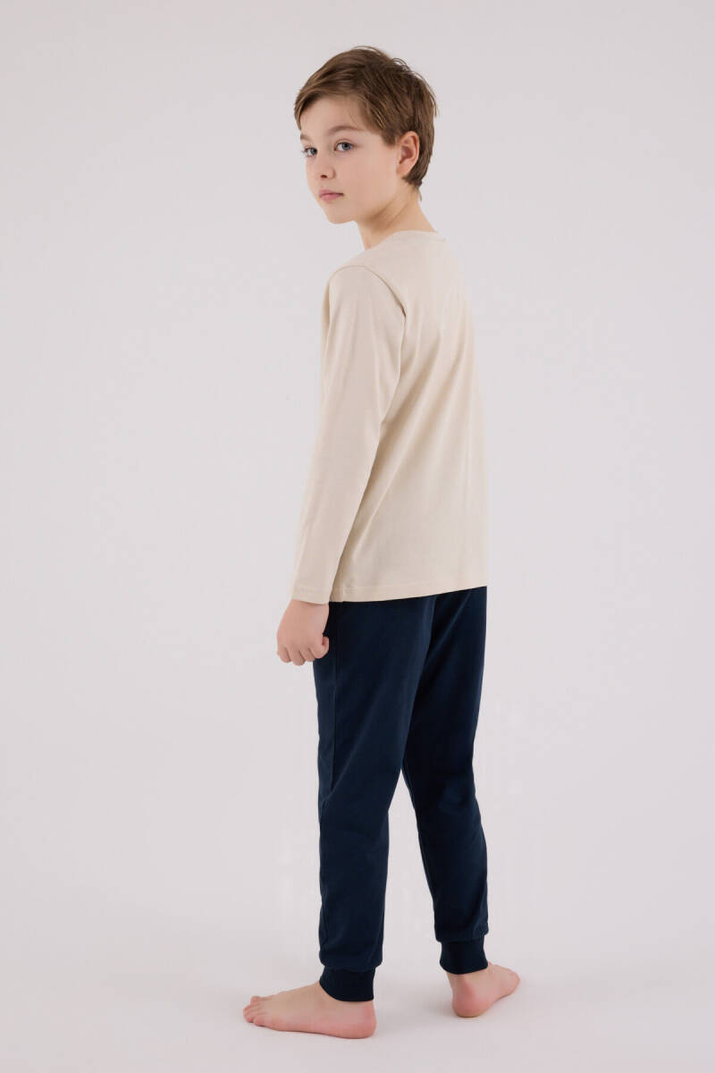 U.S. Polo Assn. Erkek Çocuk Pamuklu Kışlık Regular Fit Krem Pijama Takımı US2214-C-V2 - 5