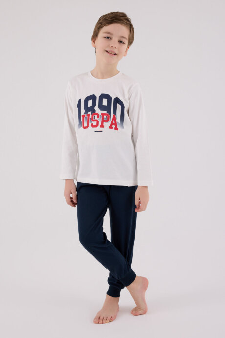 U.S. Polo Assn. Erkek Çocuk Pamuklu Bisiklet Yaka Pigment Baskılı Kışlık Regular Fit Beyaz Pijama Takımı US2203-C-V1 - 3