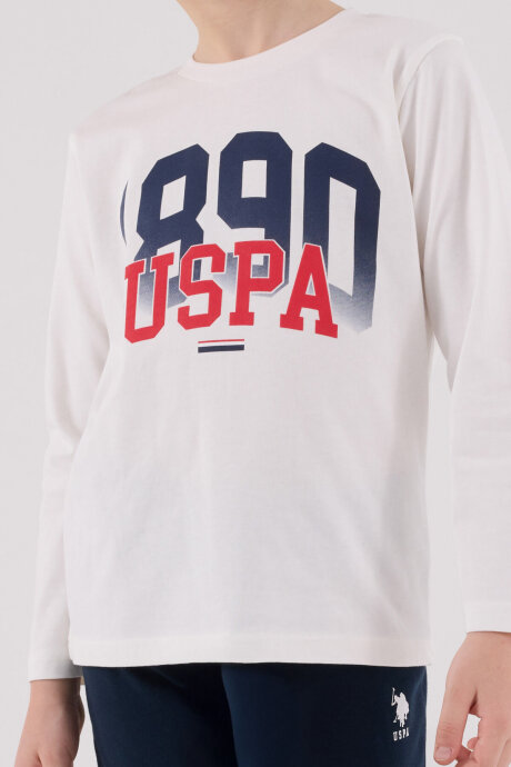 U.S. Polo Assn. Erkek Çocuk Pamuklu Bisiklet Yaka Pigment Baskılı Kışlık Regular Fit Beyaz Pijama Takımı US2203-C-V1 - 4