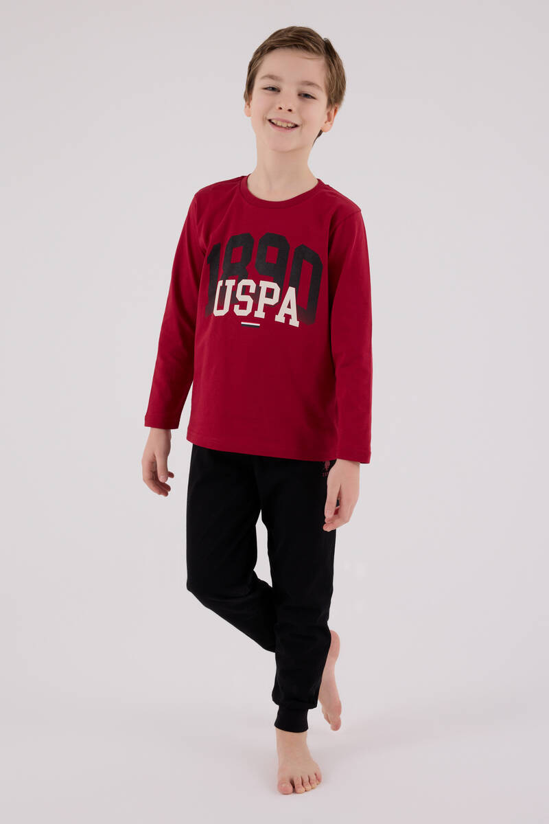 U.S. Polo Assn Erkek Çocuk Bordo Pijama Takımı