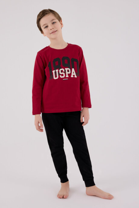 U.S. Polo Assn. Erkek Çocuk Pamuklu Bisiklet Yaka Pigment Baskılı Kışlık Regular Fit Bordo Pijama Takımı US2203-C-V2 - 3