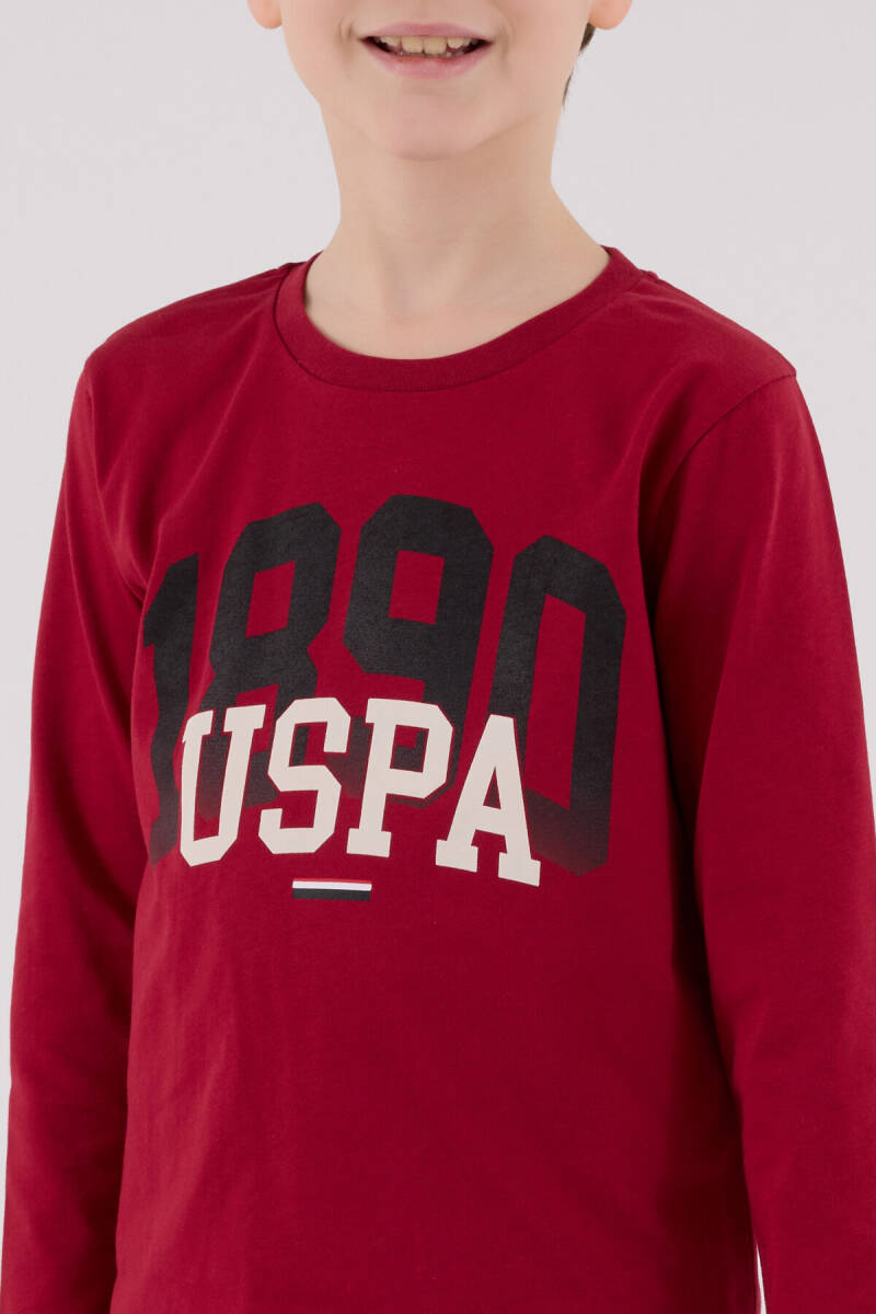 U.S. Polo Assn. Erkek Çocuk Pamuklu Bisiklet Yaka Pigment Baskılı Kışlık Regular Fit Bordo Pijama Takımı US2203-C-V2 - 4