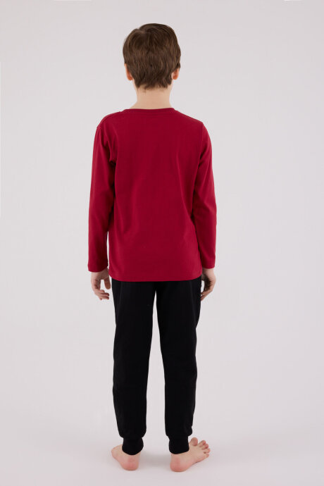 U.S. Polo Assn. Erkek Çocuk Pamuklu Bisiklet Yaka Pigment Baskılı Kışlık Regular Fit Bordo Pijama Takımı US2203-C-V2 - 5