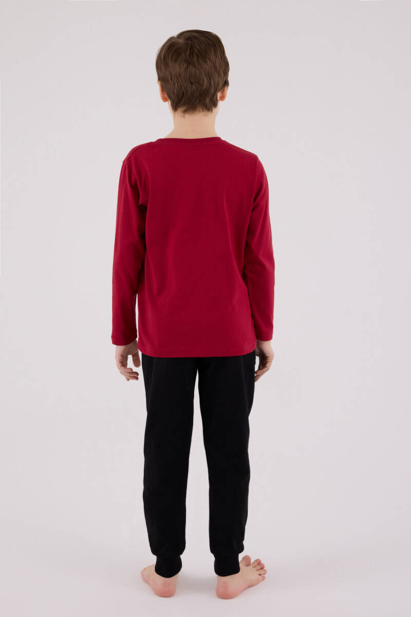 U.S. Polo Assn. Erkek Çocuk Pamuklu Bisiklet Yaka Pigment Baskılı Kışlık Regular Fit Bordo Pijama Takımı US2203-C-V2 - 5