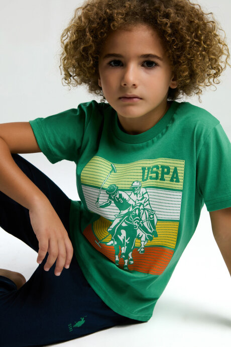 U.S. Polo Assn. Erkek Çocuk Bisiklet Yaka Pigment Baskılı Yazlık Regular Fit Yeşil Pijama Takımı US2032-C-V1 (1)