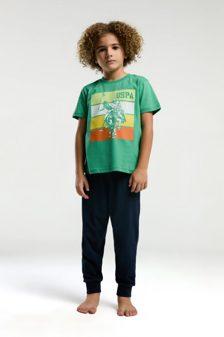 U.S. Polo Assn. Erkek Çocuk Pamuklu Bisiklet Yaka Pigment Baskılı Yazlık Regular Fit Yeşil Pijama Takımı US2032-C-V1 - 3