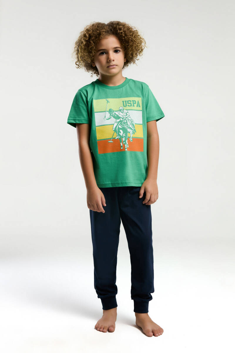 U.S. Polo Assn. Erkek Çocuk Pamuklu Bisiklet Yaka Pigment Baskılı Yazlık Regular Fit Yeşil Pijama Takımı US2032-C-V1 - 4