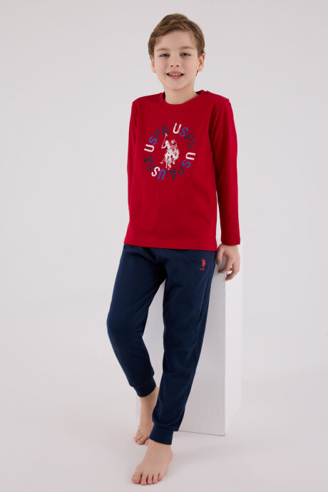 U.S. Polo Assn. Erkek Çocuk Kışlık Regular Fit Kırmızı Pijama Takımı US2214-C-V1