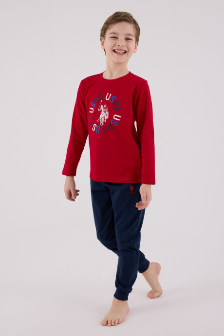 U.S. Polo Assn. Erkek Çocuk Pamuklu Kışlık Regular Fit Kırmızı Pijama Takımı US2214-C-V1 - 3