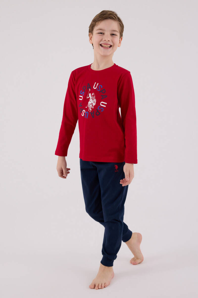 U.S. Polo Assn. Erkek Çocuk Pamuklu Kışlık Regular Fit Kırmızı Pijama Takımı US2214-C-V1 - 3